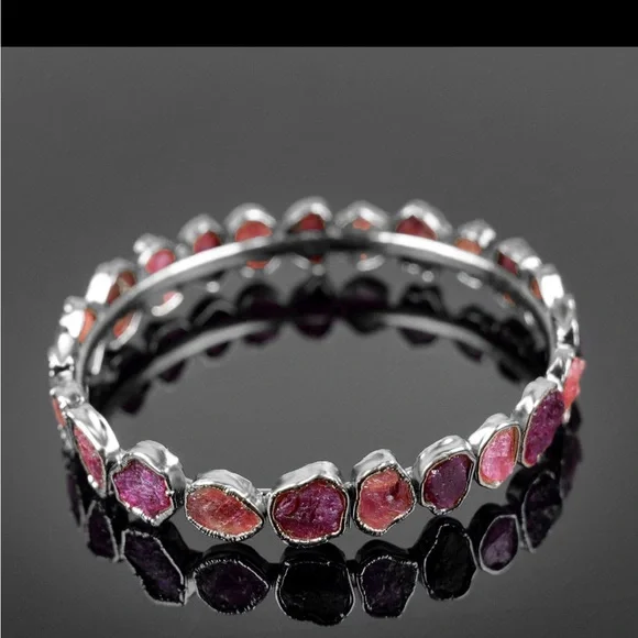 Handmade Natural Tourmaline Rough Gemstone Rose Gold Polished Bangle Bracelet